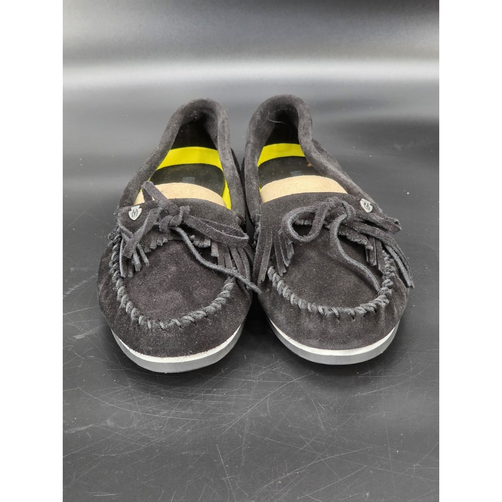 MINNETONKA Women's Kilty Plus Slip On Black Suede Moccasins Shoes‎ Sz 9.5